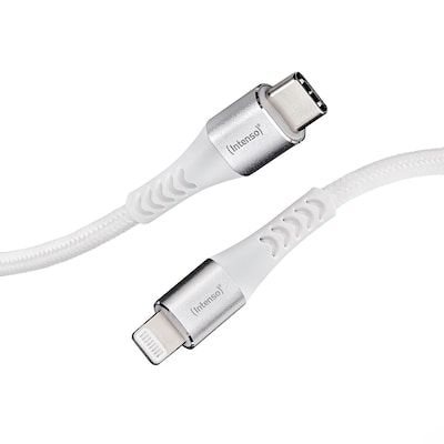 Intenso USB-Kabel C315L Nylon 1,5m weiß, USB-C und Lightning Anschluss, unterstützt Schnelladen (PD) bis 60W