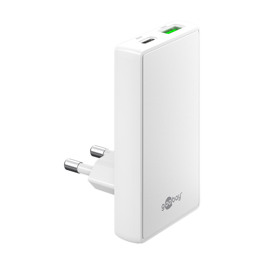 Goobay USB-C™ PD GaN Dual-Schnellladegerät 90° Flat (45 W) weiß