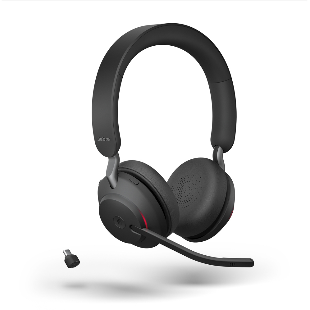 Jabra Evolve2 65 Headset, Stereo, kabellos, Bluetooth, schwarz inkl. Link 380 USB-C & Ladestation, Optimiert für Unified...