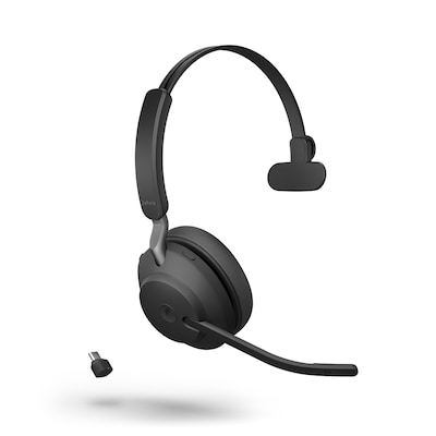 Jabra Evolve2 65 Headset, Mono, kabellos, schwarz Bluetooth, inkl. Link 380 USB-C, Optimiert Microsoft Teams