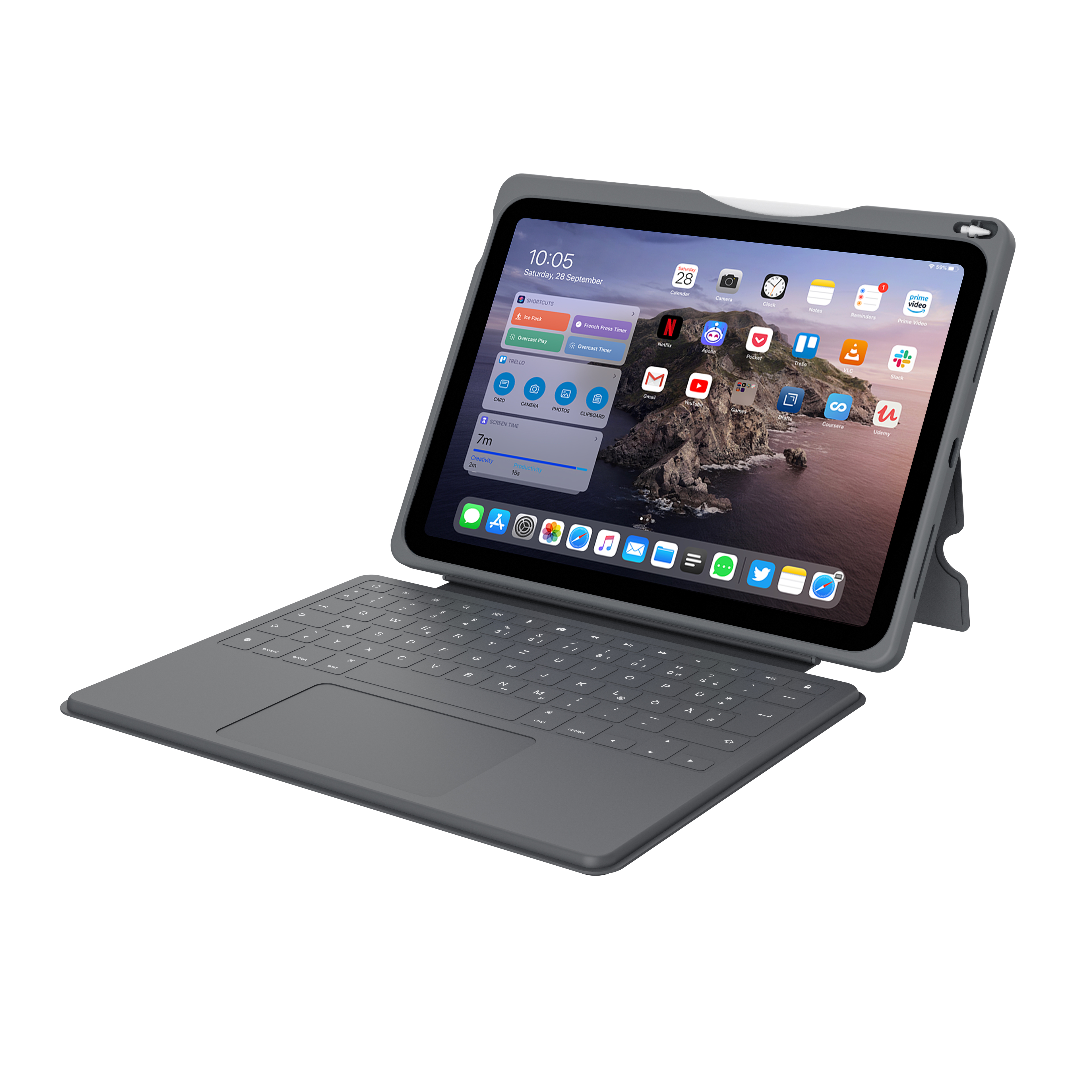 Deqster Smart Rugged Touch PLUS Keyboard iPad 10.9" 10. Gen. Apple smart connector, Deutsches Layout QWERTZ