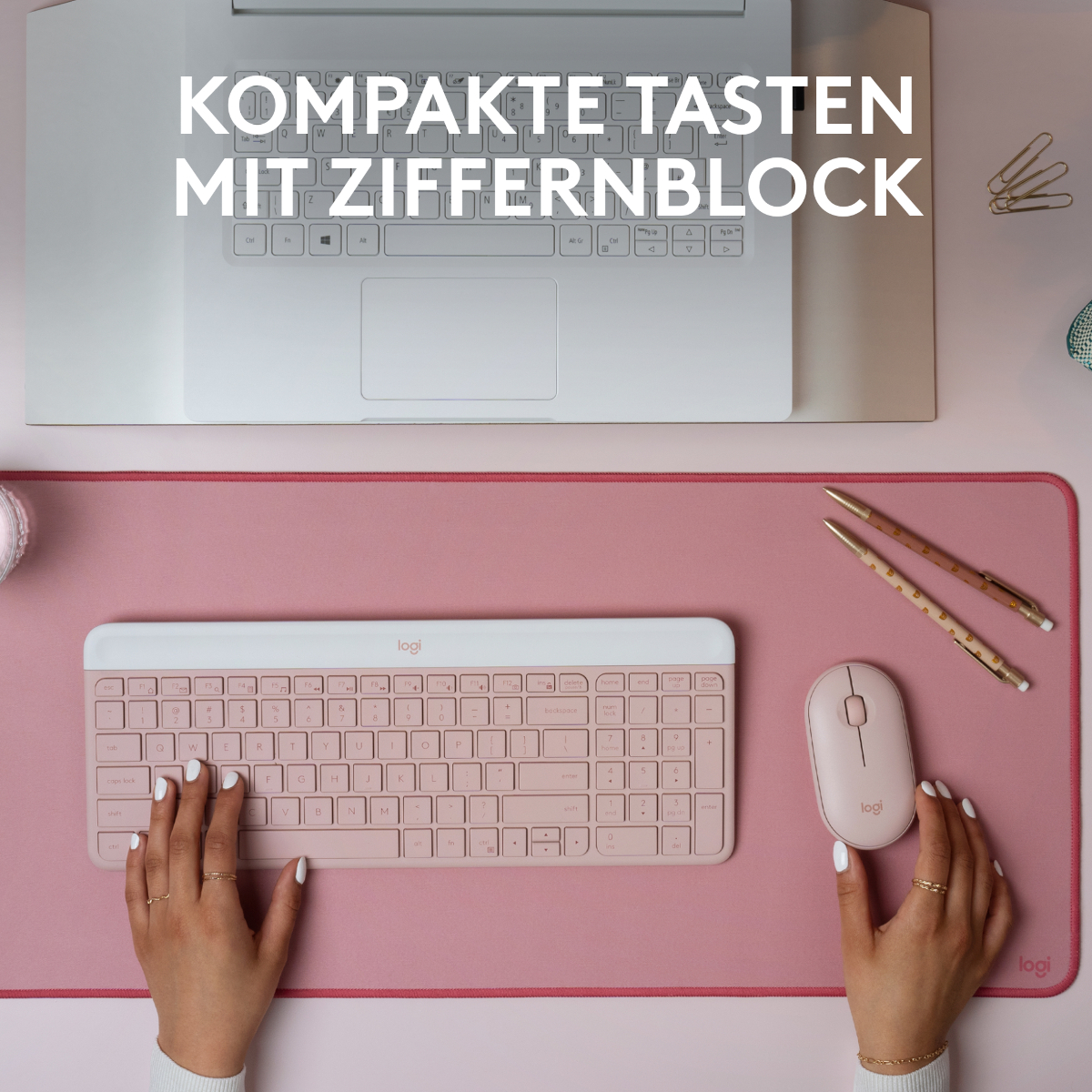 Logitech MK470 Slim Combo - kabelloses Tastatur-Maus-Set, rose Tastaturen Produkt Bild 2