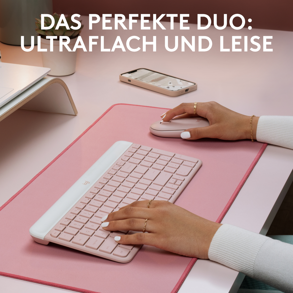 Logitech MK470 Slim Combo - kabelloses Tastatur-Maus-Set, rose Tastaturen Produkt Bild 3