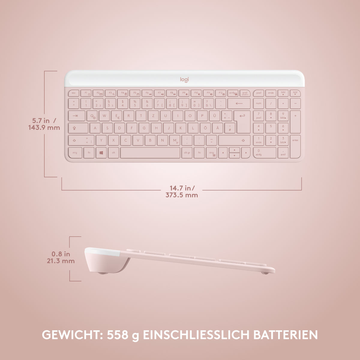Logitech MK470 Slim Combo - kabelloses Tastatur-Maus-Set, rose Tastaturen Produkt Bild 8