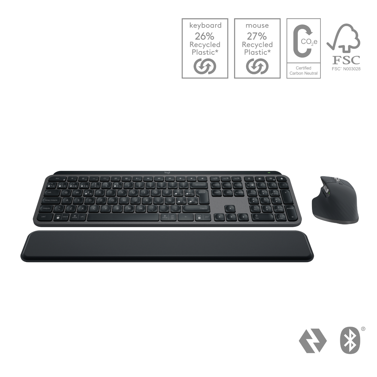 Logitech MX Keys S Combo, US-Layout, Wireless Desktop Set, Kombination MX Master 3S, MX Keys S und MX Palm Rest Tastaturen Produkt Bild 2