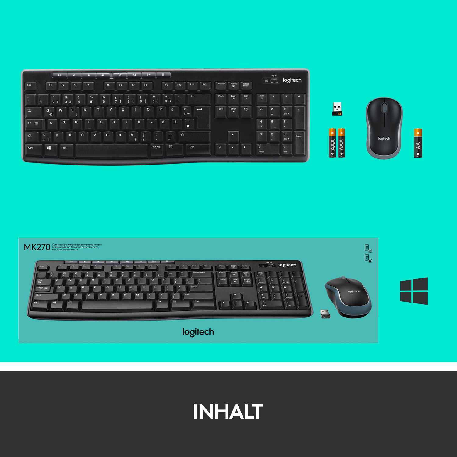 Logitech MK270 Desktopset, kabellos, US-Layout Tastatur und Maus Tastaturen Produkt Bild 10