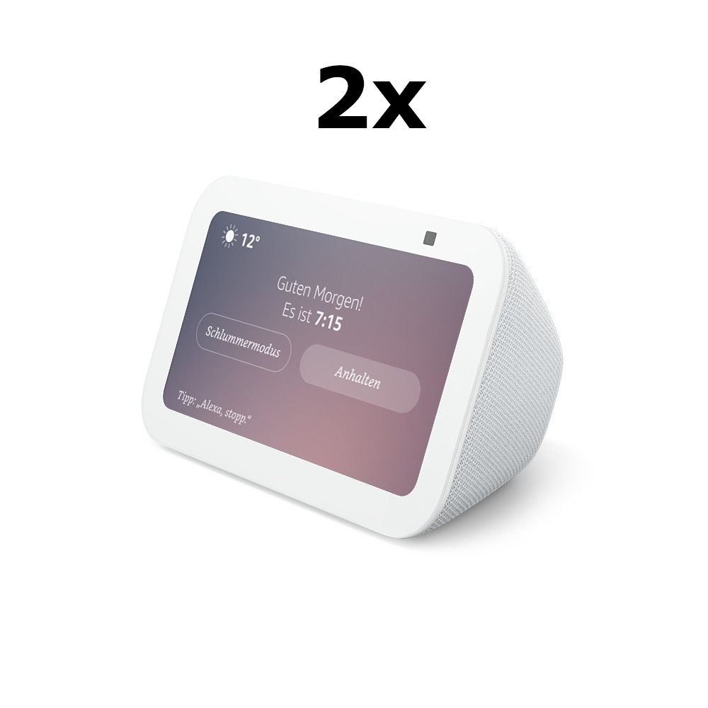 Bundle 2x Amazon Echo Show 5 (3. Gen. 2023), weiß Kompakter smarter Touchscreen mit Alexa zum Steuern deines Smart Homes...
