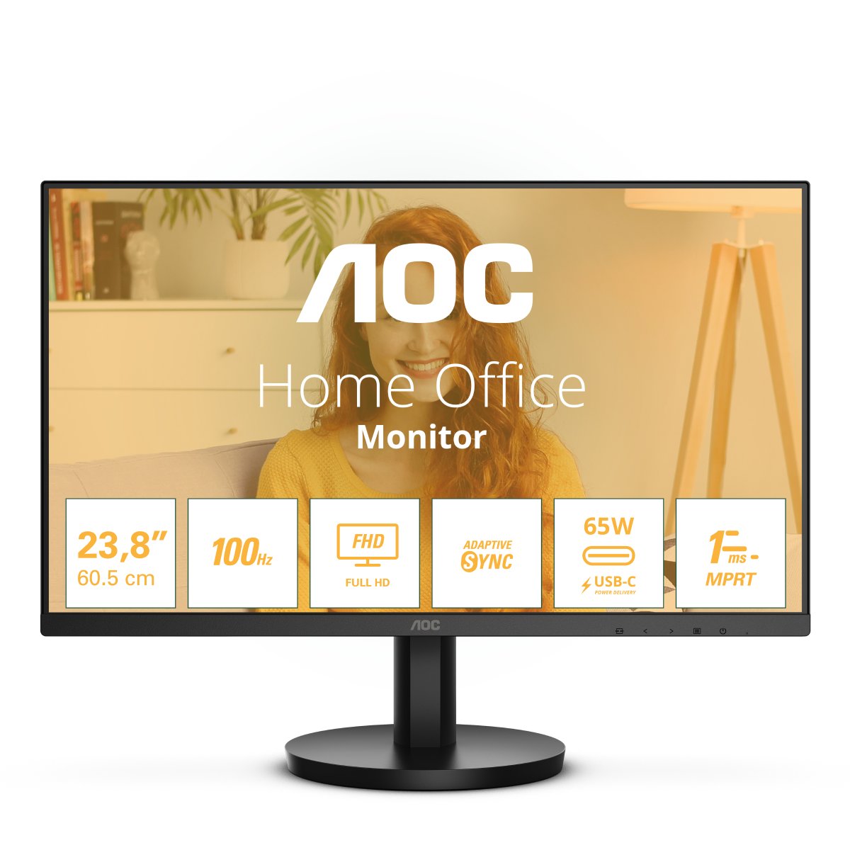 AOC 24B3CA2 24 Zoll Full HD Monitor, eingeb. Lautsprecher (1920x1080, 100 Hz, HDMI, USB-C (65 W Power Delivery), USB Hub...