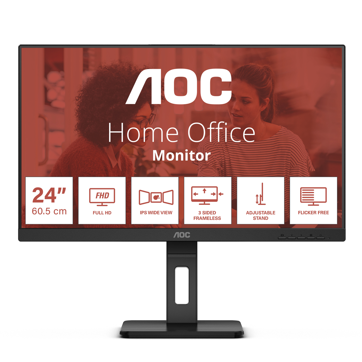 AOC 24E3QAF 24 Zoll Full HD Monitor, Lautsprecher, höhenverstellbar (1920x1080, 75 Hertz, VGA, HDMI, DisplayPort) schwar...