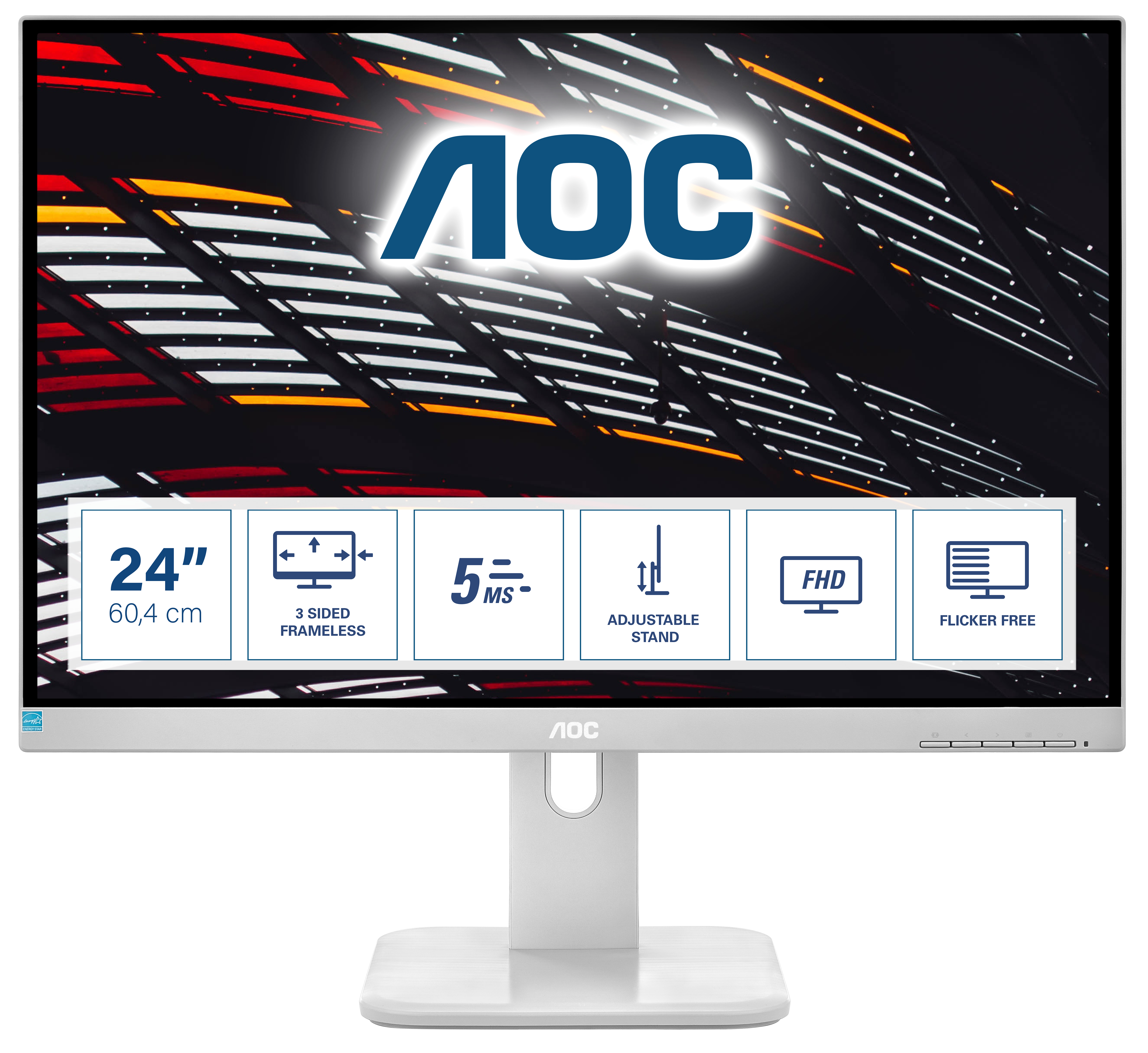 AOC 24P1/GR 24 Zoll FHD Monitor, höhenverstellbar (1920x1080, 60 Hz, VGA, DVI, HDMI, DiplayPort, USB Hub) grau