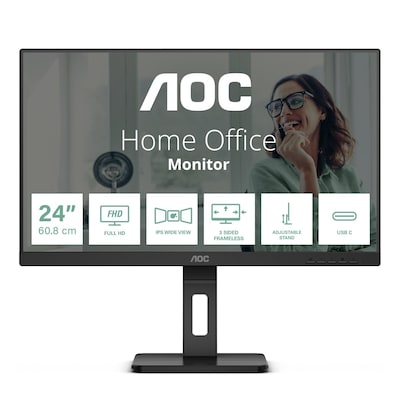 AOC 24P3CV 24 Zoll Full HD Monitor, höhenverstellbar, Lautsprecher (1920x1080, 75 Hz, HDMI, DisplayPort (in/out), USB-C ...
