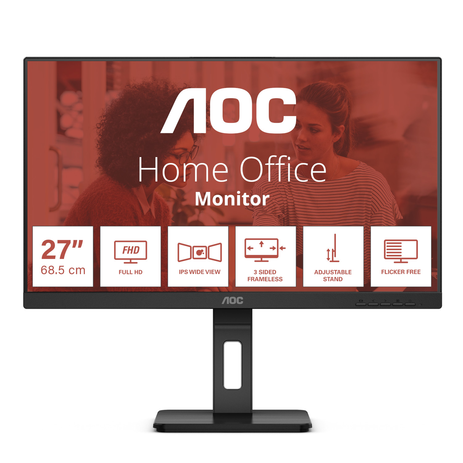 AOC 27E3QAF 27 Zoll Full HD Monitor, Lautsprecher, höhenverstellbar (1920x1080, 75 Hertz, VGA, HDMI, DisplayPort) schwarz