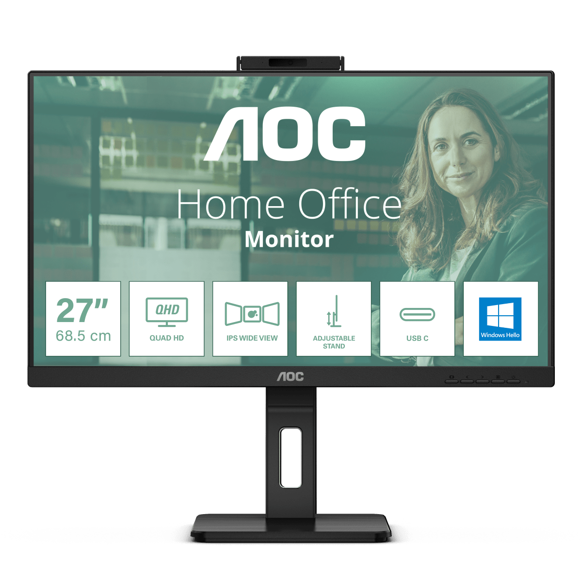 AOC 24P3QW 24 Zoll - Office Monitor IPS, 100 Hz, 4 ms, Höhenverstellung, Webcam, USB-Hub
