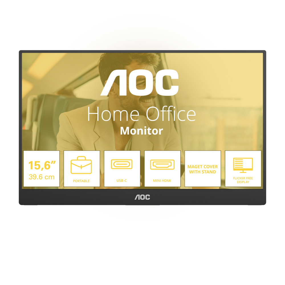 AOC 16T20E2 16 Zoll - Office Monitor IPS, FHD, 60 Hz, 4 ms GtG, Mini HDMI, 2x USB-C