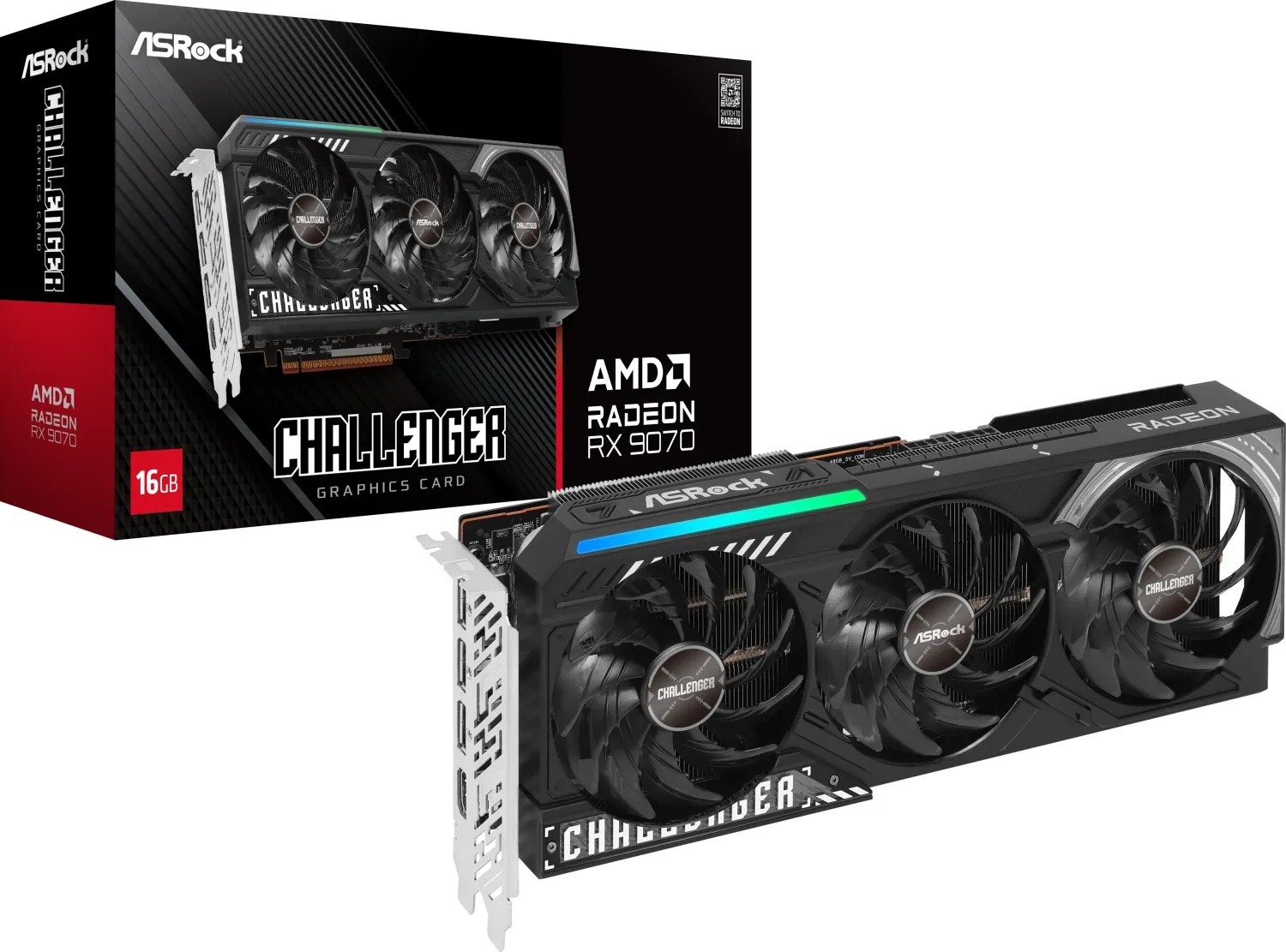 ASRock Radeon RX 9070 Challenger 16GB - 16GB GDDR6, 1x HDMI, 3x DP