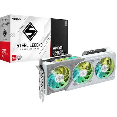 ASRock Radeon RX 9060 XT 16GB Steel Legend OC Grafikkarte - 16GB GDDR6, 2x HDMI, 2x DP