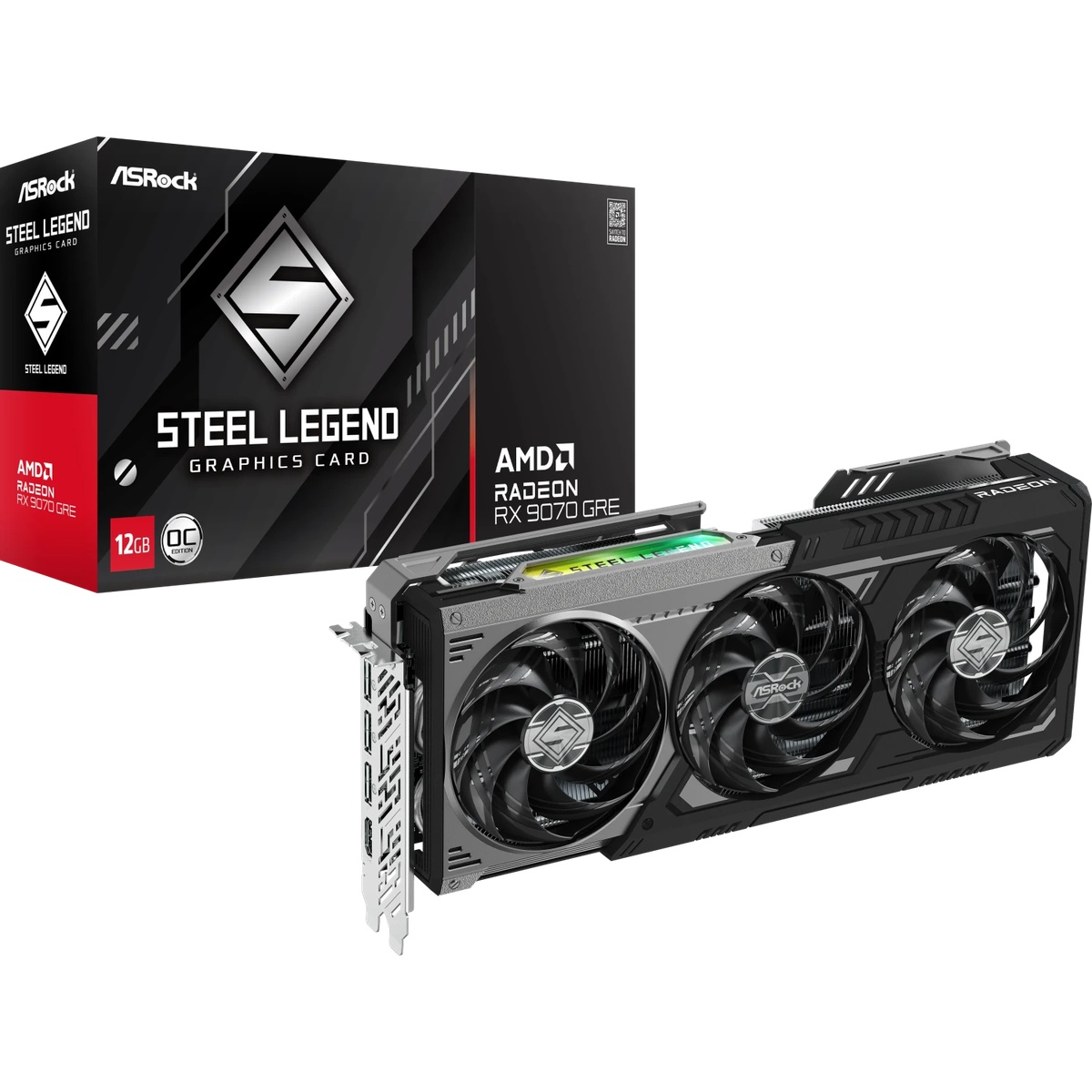 ASRock Radeon RX 9070 GRE Steel Legend Dark 12GB OC - 12GB GDDR6, 1x HDMI, 3x DP