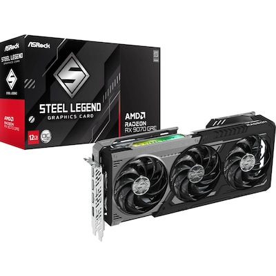 ASRock Radeon RX 9070 GRE Steel Legend Dark 12GB OC - 12GB GDDR6, 1x HDMI, 3x DP