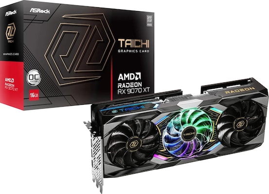 ASRock Radeon RX 9070 XT Taichi 16GB OC - 16GB GDDR6, 1x HDMI, 3x DP