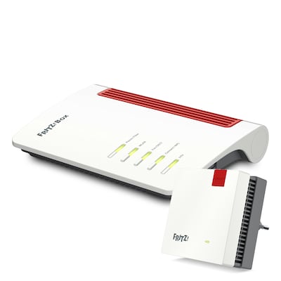FRITZ!Box 5530 Fiber + FRITZ!Repeater 1200 AX Bundle mit WiFi 6 Router und WiFi 6 Repeater