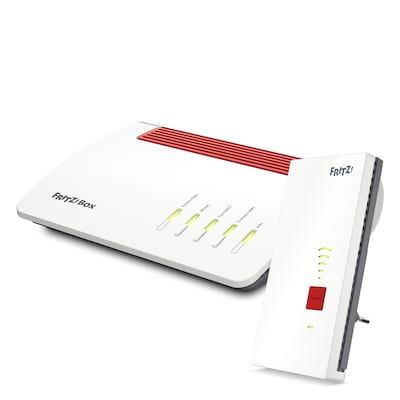FRITZ!Box 5590 Fiber + FRITZ!Repeater 2400 Bundle mit WiFi 6 Router und WiFi 5 Repeater