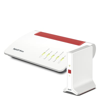 FRITZ!Box 5590 Fiber + FRITZ!Repeater 3000 AX Bundle mit WiFi 6 Router und WiFi 6 Repeater