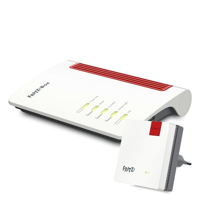 FRITZ!Box 7510 + FRITZ!Repeater 600 Bundle aus WiFi 6 Router und WLAN Repeater 600