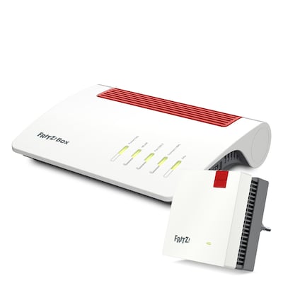 FRITZ!Box 7590 AX ohne ISDN + FRITZ!Repeater 1200 AX Bundle aus WiFi 6 Router & WiFi 6 Repeater