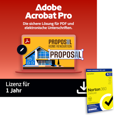 Adobe Acrobat Pro |1 Jahr | PC/Mac inkl. Norton 360 Deluxe | 12 Monate | 5 Geräte