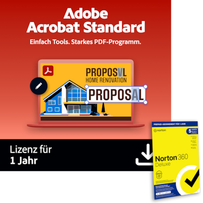 Adobe Acrobat Standard | 1 Jahr | Win/Mac inkl. Norton 360 Deluxe | 12 Monate | 5 Geräte