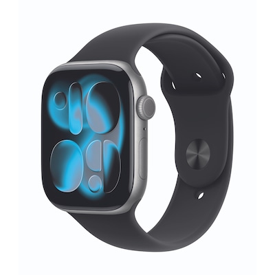 Apple Watch Series 11 Cellular 46mm Space Grau Aluminium Gehäuse mit Schwarz Sport Band - S/M