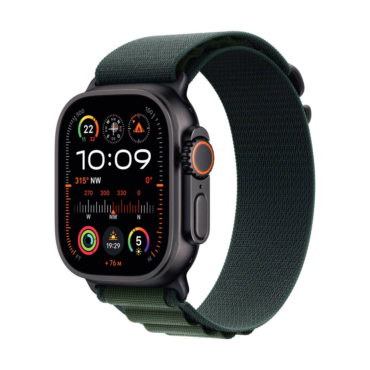 Apple Watch Ultra 2 Schwarz Titanium Alpine Loop Dunkelgrün L 2024 GPS + Cellular 49mm