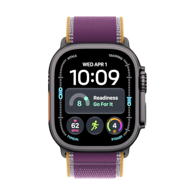 Apple Watch Ultra 4 Cellular 49mm Schwarz Titan Case Schwarz Titan Case Burgunder Trail Loop - S/M