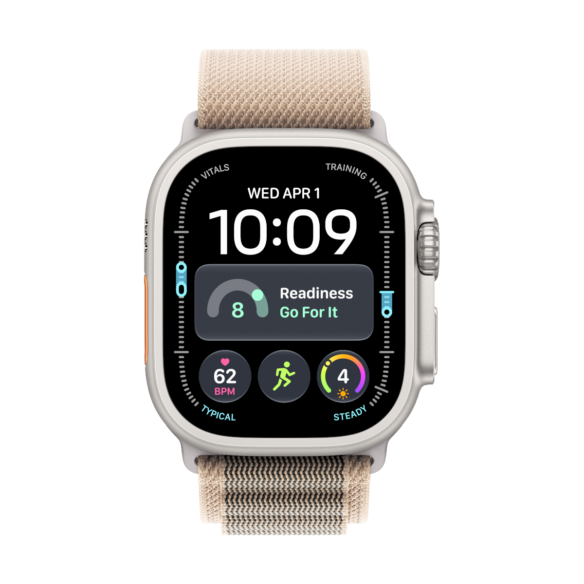 Image of Apple Watch Ultra 4 (49mm) GPS+5G Smartwatch Titan mit Alpine Loop Armband (L) natur/wüstensand