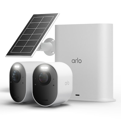 Arlo Ultra 3 Kamera Weiß 2er Set inkl. Smart Hub und Solarpanel 4K Auflösung, WLAN, Akku/Solarstrom, IP65 Wetterfest, 180° Blickwinkel