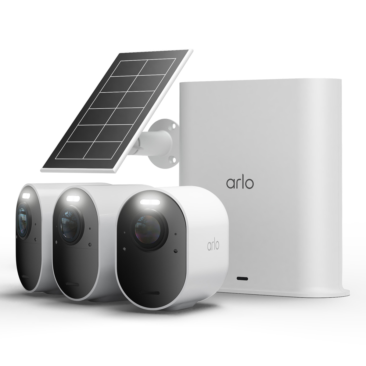 Arlo Ultra 3 Kamera Weiß 3er Set inkl. Smart Hub und Solarpanel 4K Auflösung, WLAN, Akku/Solarstrom, IP65 Wetterfest, 18...