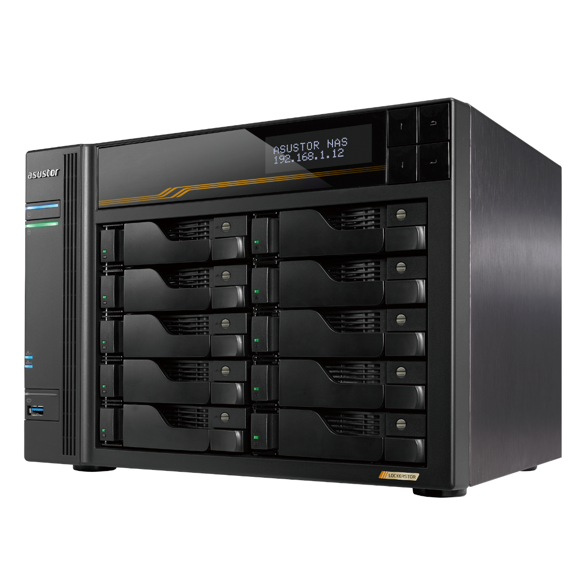 Asustor Lockerstor 10 Gen3 NAS 10-Bay AMD Ryzen V3C14 CPU, 16GB ECC DDR5 RAM, 0/10 HDD/SSD