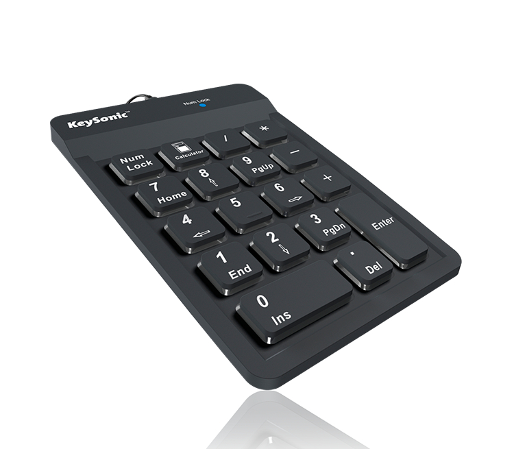 KeySonic ACK-118BK Nummernblock aus Silikon Staub- Und Spritzwassergeschützt, Einziehbares USB Kabel