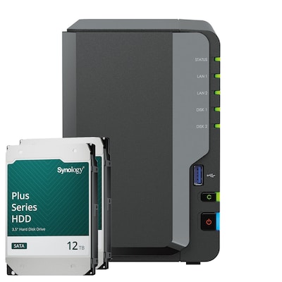 Synology DS224+ 24TB Plus HDD NAS-Bundle NAS inkl. 2x 12TB Plus HDD 3.5 Zoll SATA Festplatte