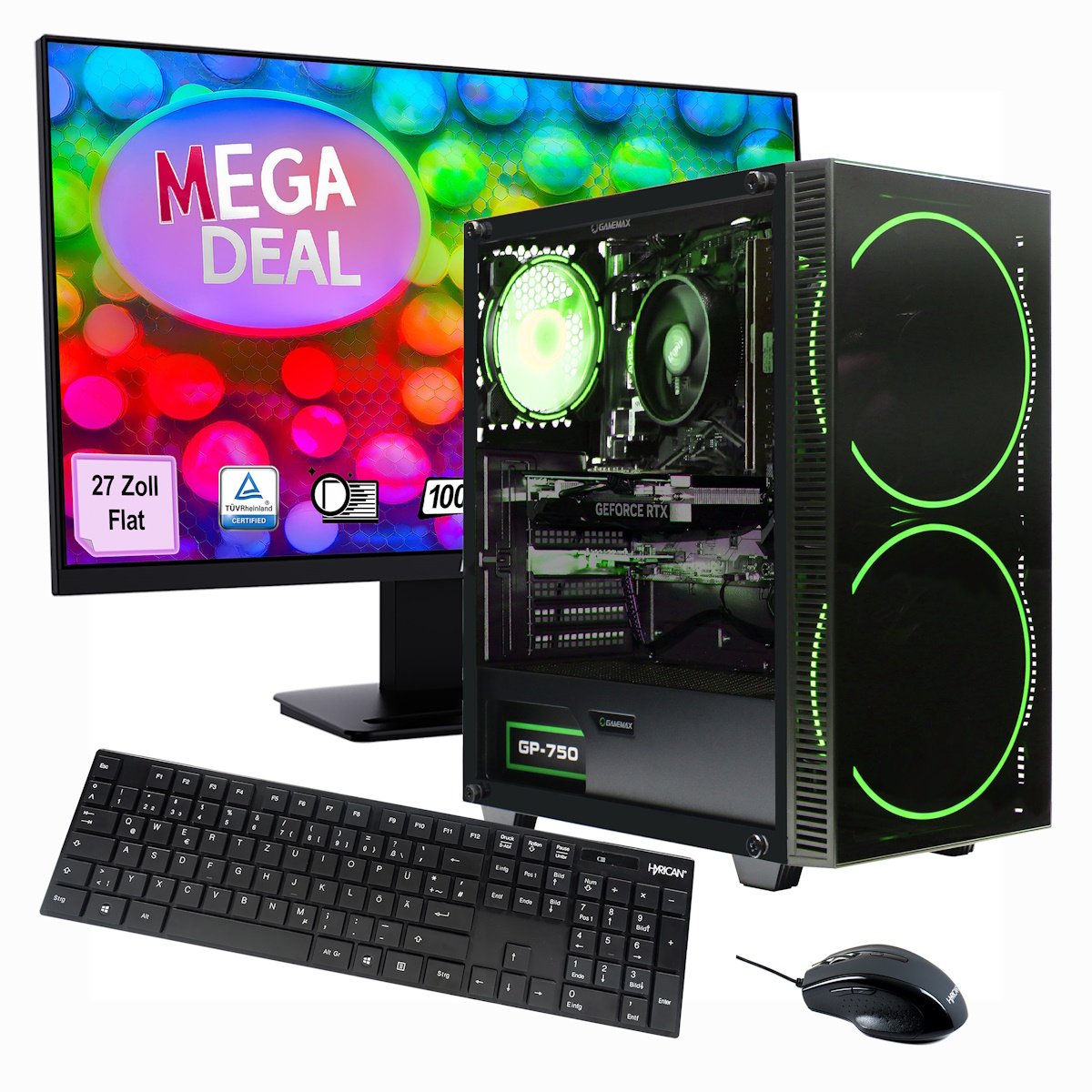 Hyrican Gaming-PC + MSI PRO MP273ADE SET AMD Ryzen 7 5700X, 32GB DDR4 RAM, 1TB M.2 SSD, NVIDIA GeForce RTX 4060, Windows...