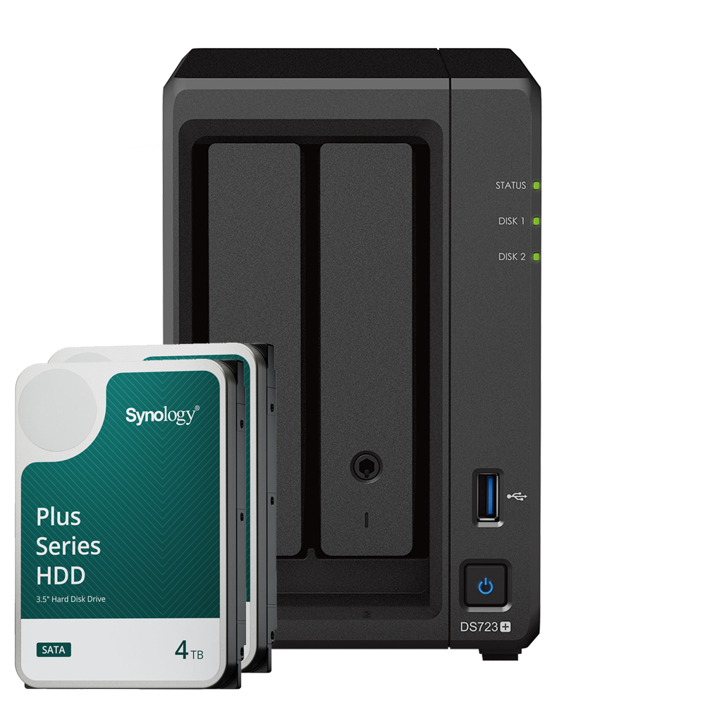 Synology DS723+ 8TB Plus HDD NAS-Bundle NAS inkl. 2x 4TB Synology Plus HDD 3.5 Zoll SATA