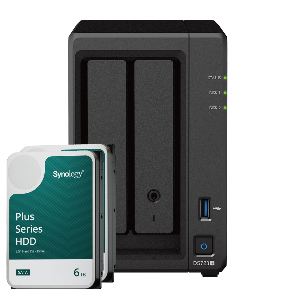 Synology DS723+ 12TB Plus HDD NAS-Bundle NAS inkl. 2x 6TB Synology Plus HDD 3.5 Zoll SATA