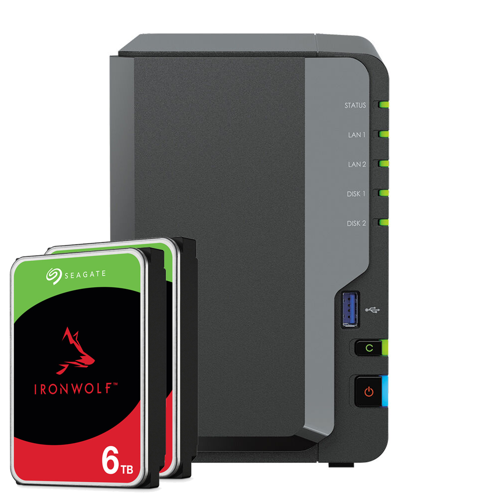 Synology DS224+ 12TB Seagate IronWolf NAS-Bundle NAS inkl. 2x 6TB Seagate IronWolf 3.5 Zoll SATA Festplatte