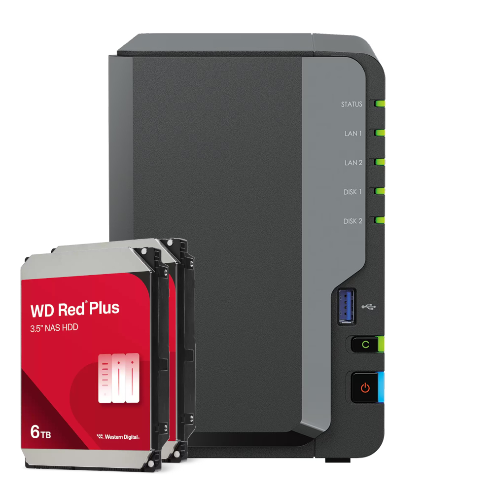 Synology DS224+ 12TB WD Red Plus NAS-Bundle NAS inkl. 2x 6TB WD Red Plus 3.5 Zoll SATA Festplatte