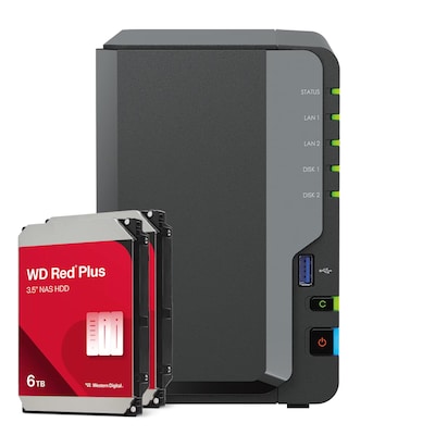Synology DS224+ 12TB WD Red Plus NAS-Bundle NAS inkl. 2x 6TB WD Red Plus 3.5 Zoll SATA Festplatte