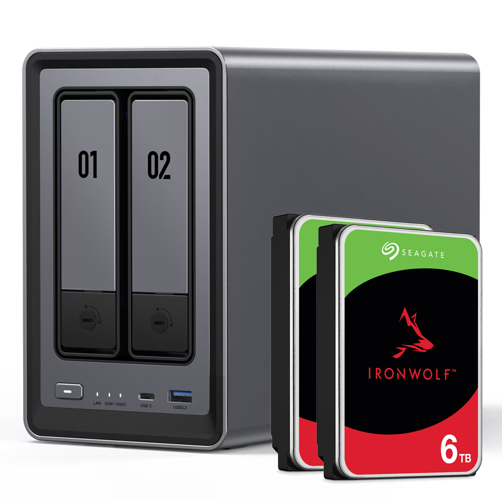 UGREEN DXP2800 12TB Seagate IronWolf NAS-Bundle NAS inkl. 2x 6TB Seagate IronWolf 3,5 Zoll SATA Festplatte