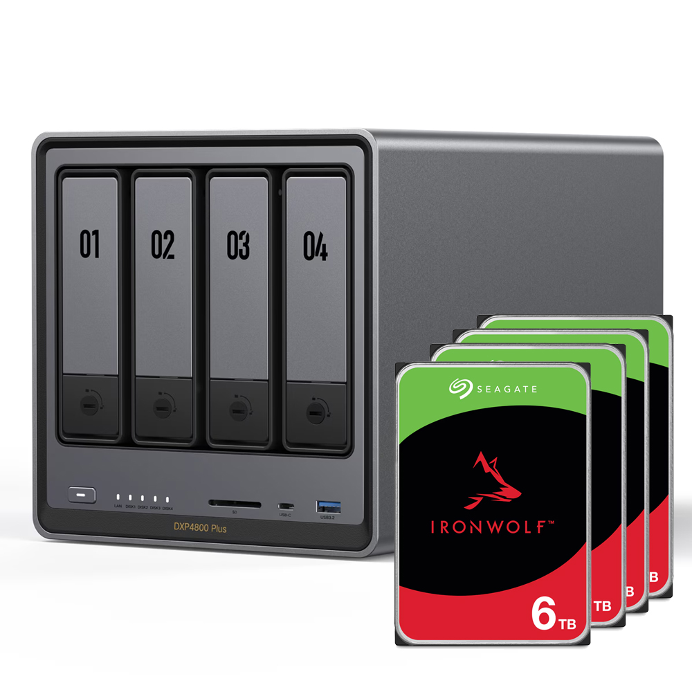 UGREEN DXP4800 Plus 24TB Seagate IronWolf NAS-Bundle NAS inkl. 4x 6TB Seagate IronWolf 3,5 Zoll SATA Festplatte