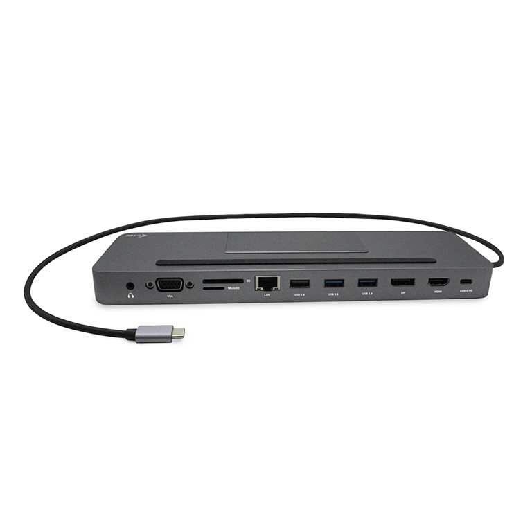 i-tec USB-C Metal Ergonomic 4K 3x Display Docking Station - USB-C, DP, HDMI, VGA, USB 3.0/2.0, LAN, (micro-)SD-Karte, Au...