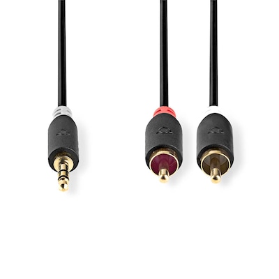 Nedis Stereo-Audiokabel | 3.5 mm Stecker | 2x RCA Stecker Vergoldet | 2.00 m | rund | Anthrazit | Verpackung mit Sichtfenster