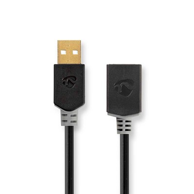 Thumbnail - Nedis USB-Kabel | USB 2.0 | USB-A Stecker | USB-A Buchse | 480 Mbps | Vergoldet | 2.00 m | rund | PVC | Anthrazit | Verp...